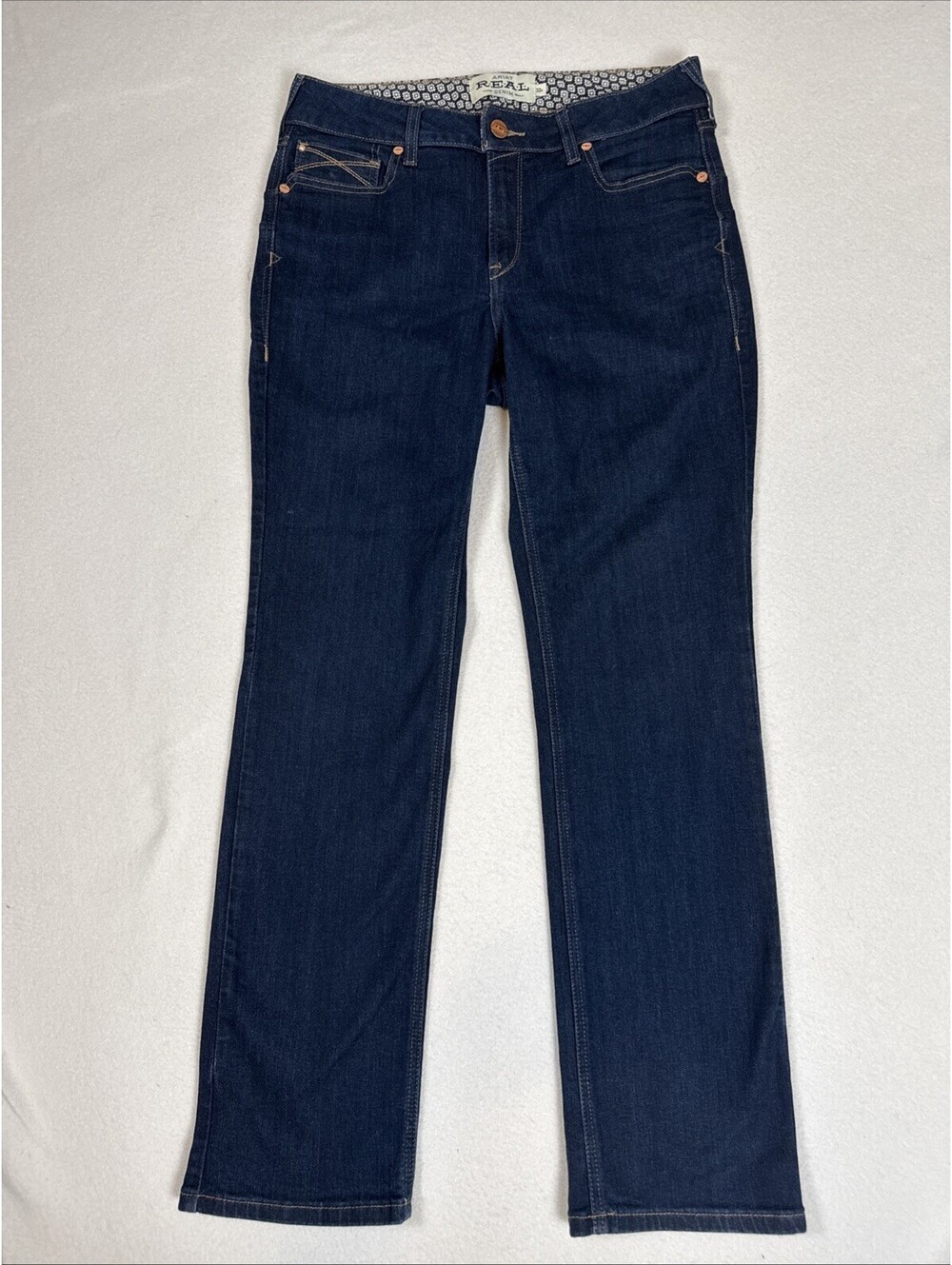 Ariat REAL Denim Jeans Women 32R Blue Mid Rise Ella Straight Leg Western Cowgirl